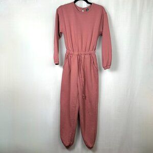 Wild Fable Fleece Jumpsuit Women XS Pink Long Sleeve Jogger Pockets Comfort Cozy